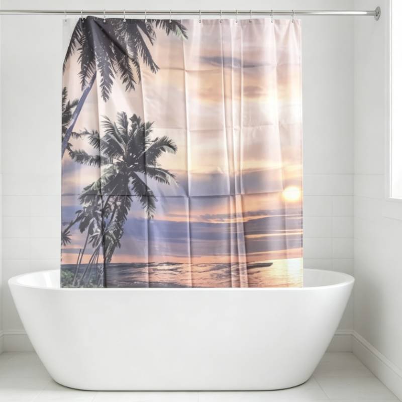 Modern Minimalist Beach Scene Shower Curtain With Polyester Fabric For Bathroom Decor