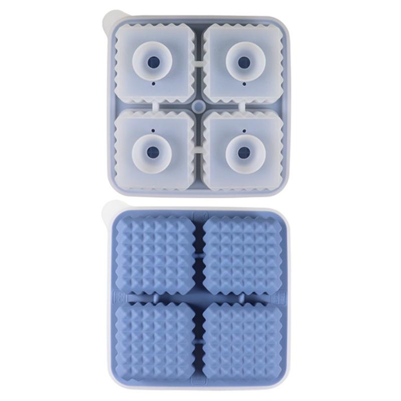 Ice Cube Tray for Freezers 4 Grid Silicone Molds Square Round Ice Makered for Whiskeys Cocktails Bar Tool Easy To Release