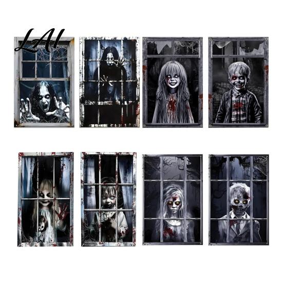 Spökhus Dekorationer 2 st Halloween Skräck Fönsterklistermärken 80x120cm Spöklikt Spöke Skelett Läskigt Heminredning Klistermärken för Glas,