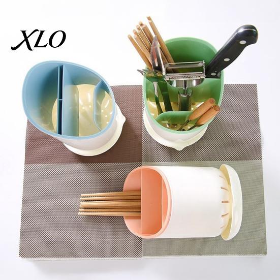 Split Cutlery Storage Box Multi-compartment Draining Chopstick Holder, Plastic Utensil Organizer with Drain Detachable Tube for Home Tray, Compact