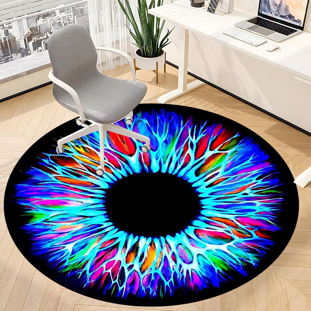 1pc Psychedelic Eye Print Chair Carpet for Office, Round Non Slip Durable Large Size Office Carpet, Suitable for Office