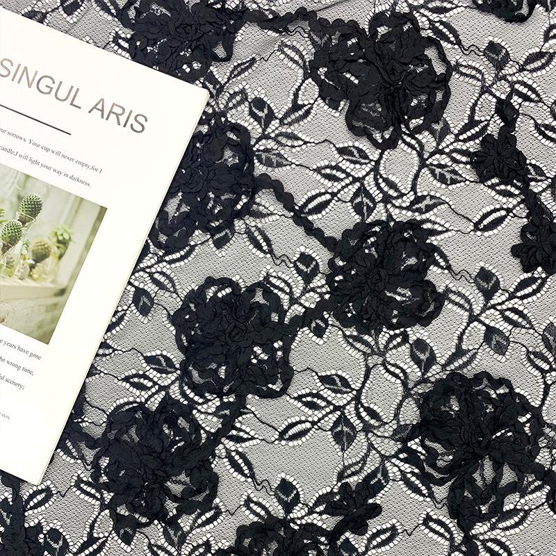 Pink Lace Fabric Roll with 3D Flower, Bead, and Sequin Embroidery for Children's Clothing Accessories