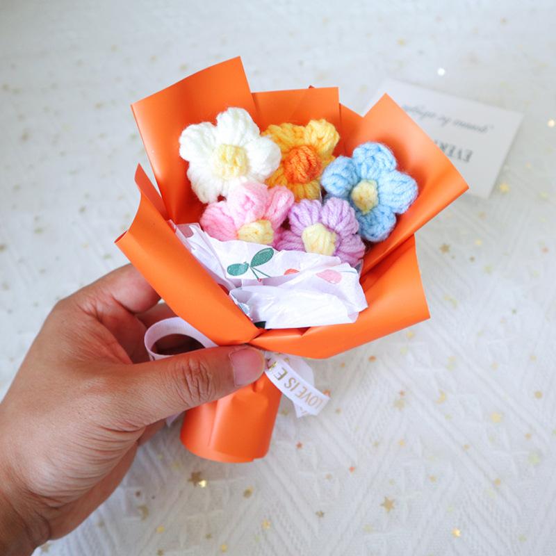 Mini Puffs Crochet Flower Bouquet Artificial Flowers Handmade Finished Bouquet for Wedding Party Decor Knitted Flower Craft