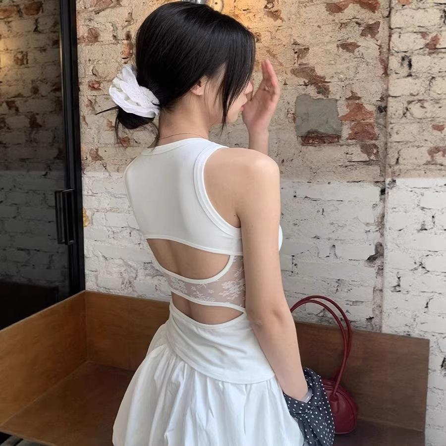 Pure desire sexy lace splicing hollow backless inner vest women's summer new sleeveless slim super good-looking top