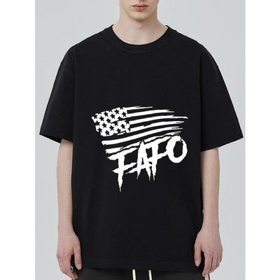 Czarny T-shirt z flagą amerykańską i nadrukiem graficznym Fapo do noszenia na co dzień