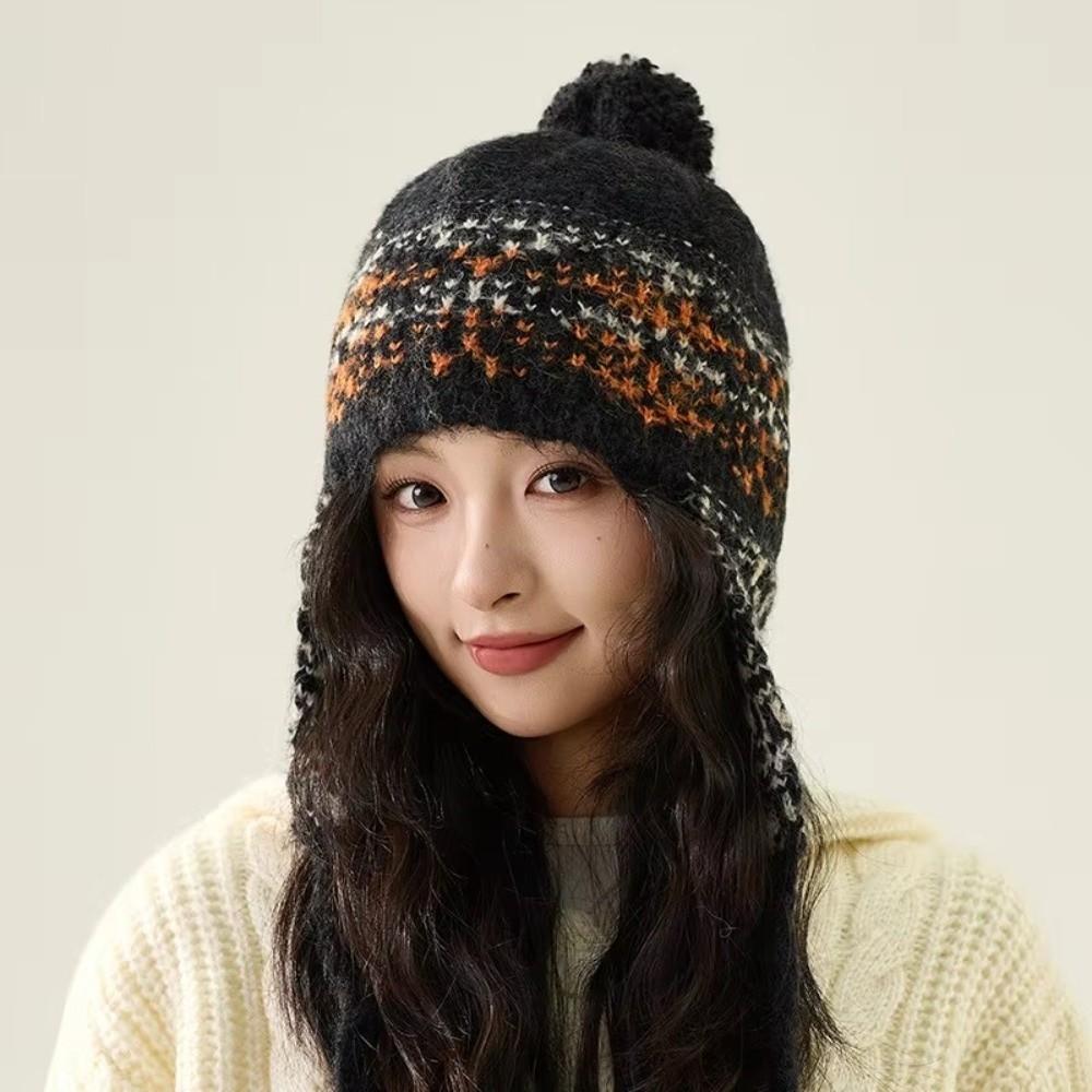 Jacquard Ear Protection Cap Weave Women Wool Cap Casual Knitted Beanies Caps Streetwear