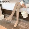 Mode Stretchstoff Lange Stiefel Damen Mode Slip On Blockabsatz Über dem Knie Hohe Stiefel Winterschuhe Damen Elegant Modern Stiefeletten