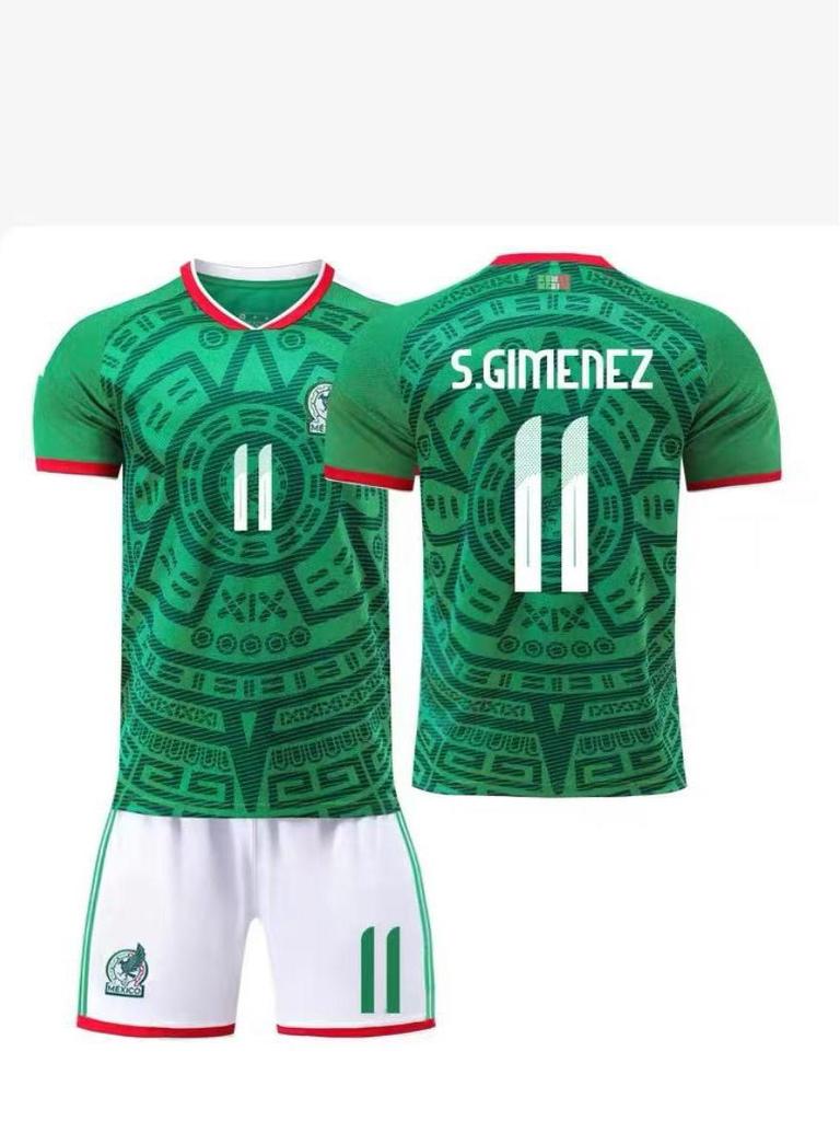Kids' Mexico Football Jersey Set: Home No. 14 Hernandez & No. 22 Lozano.
