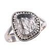 Natural Black Rutile Gemstone 925 Solid Sterling Silver Jewelry Ring S.7.5 E4e94