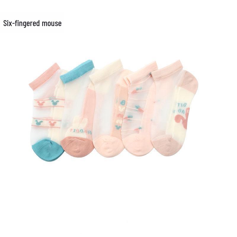 Six-Fingered Children's Summer Crystal Socks: Thin Princess Baby and Girl Student Boat Socks