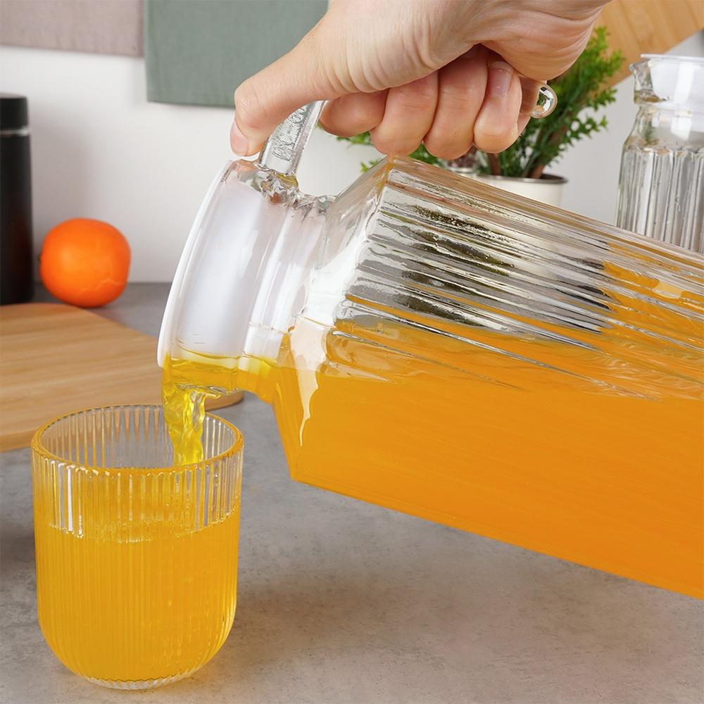 Jug for Drinks Water Juice Lemonade Glass Narrow Lid for Refrigerator 1.8L