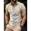 2026 Summer Men's Polo Shirt with Stripes Print Breathable Lightweight Casual Fashionable Outdoor Men's Clothing