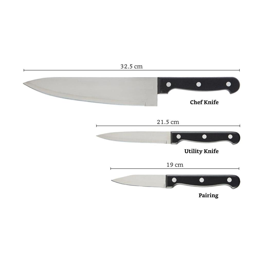 High-Carbon Stainless Steel Kitchen Knife Set | Triple Rivet Handle | Set of 3 (Silver)