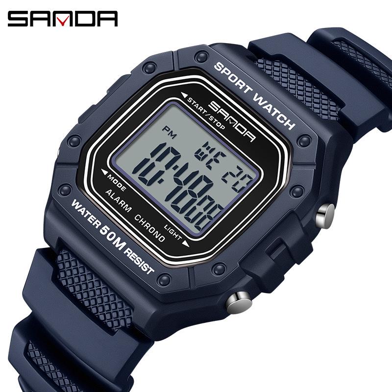 Sanda Korean-Style Waterproof Teen Electronic Watch with Alarm - Unisex Square Design for Students