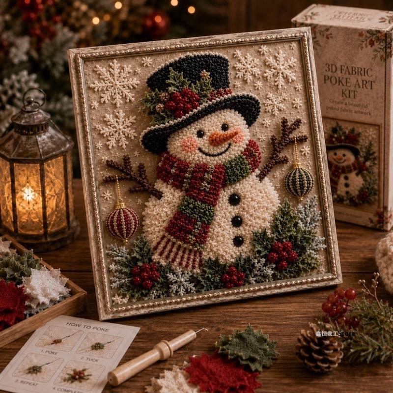 Kit di Poke Art 3D in Tessuto di Natale Vintage con Cornice Estetica Retrò Facile Tutorial per Amanti del Fai da Te Decorazione Natalizia per la Casa
