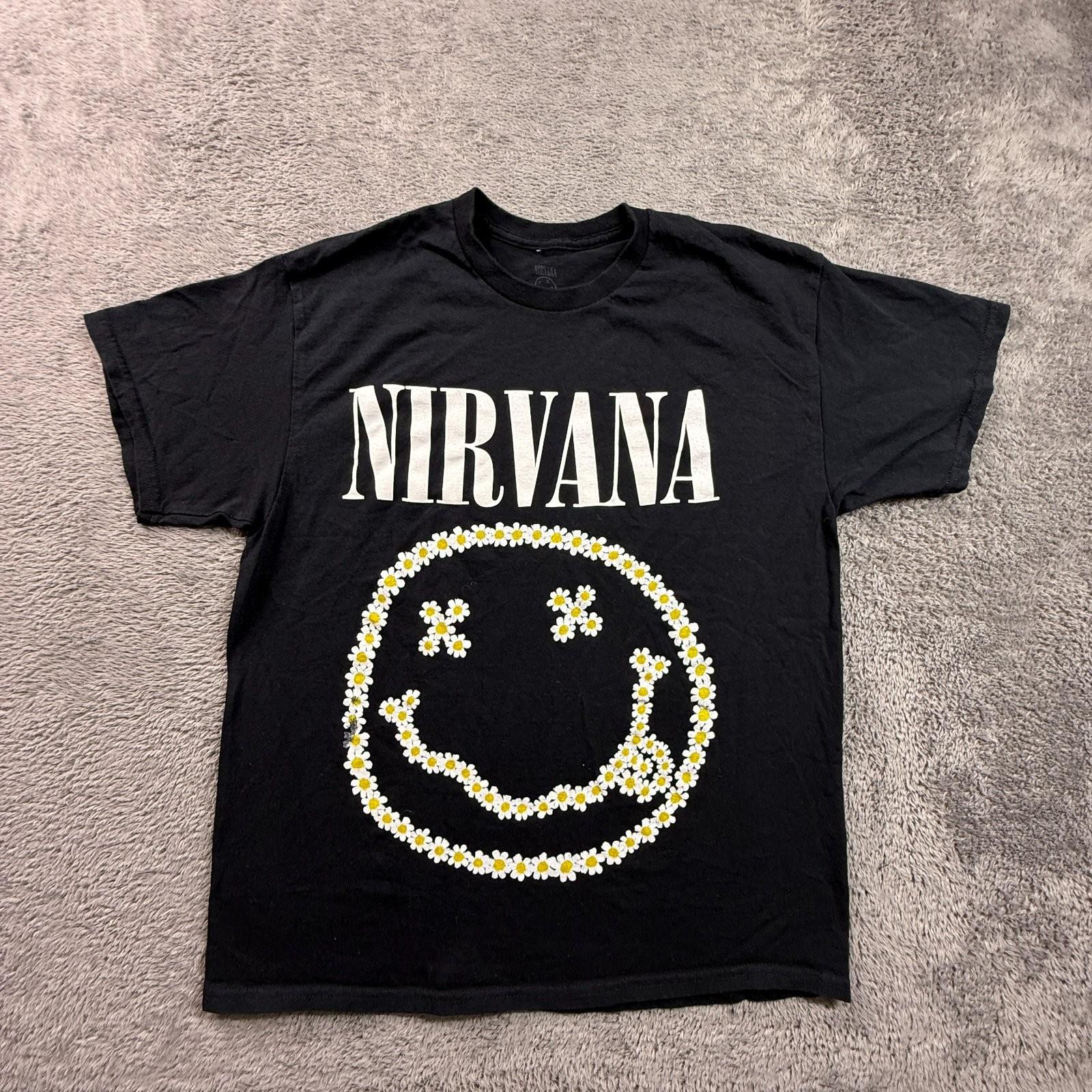Nirvana Daisy Smiley Face Graphic M Black Band Tee Official Merch Unisex T-Shirt S