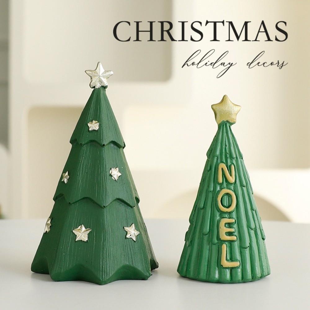 Resin Christmas Tree Decoration Set Mailbox Statue Mini Christmas Tree Desktop Ornaments Office