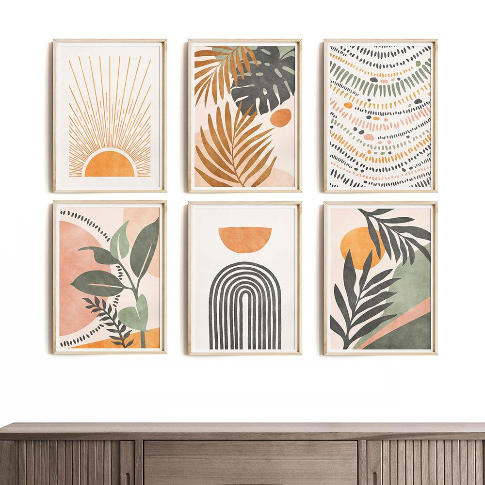 Plant Leaves Sun Line Geometry Boho Abstract Gallery Nordic Wall Art Posters And Prints Painting Pictures For Living Room Decor No Frame