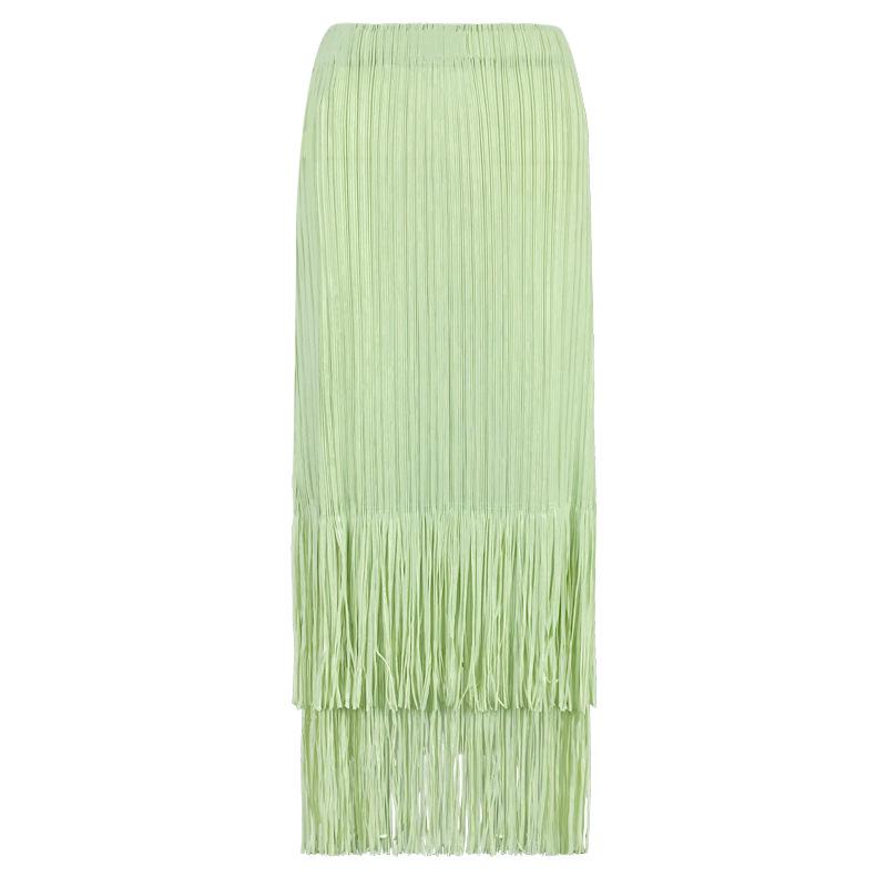 2025 Summer Pleated Tassel A-line Midi Skirt – High Waist Commute Design for Women