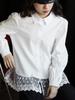 2025 Spring French White Lace Patchwork Shirt - Korean Style Retro Slimming Loose Long-Sleeved Women's Top