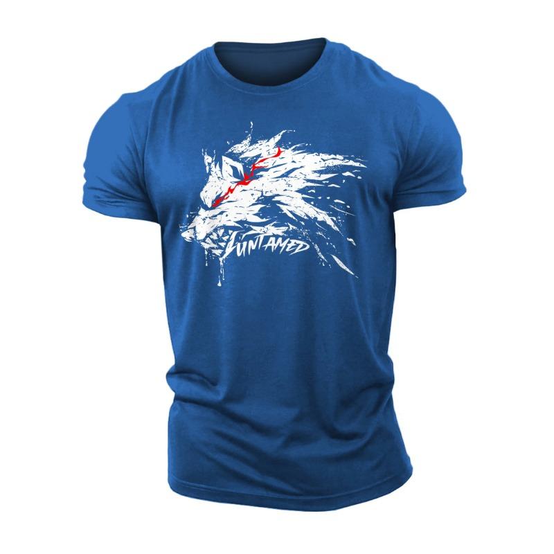 Summer 3D Printing Untamed Wolf Red Eyes Drip Gym Cotton Casual Men Short Sleeves Man Tough Guy T-Shirt