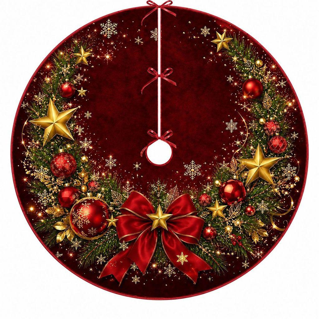 Christmas Tree Skirt Short Plush Decor With Bell Pattern For Holiday Festive Decor
