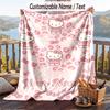 Custom Text Flannel Throw Blanket, Lightweight Cozy Bed Sofa BlanketHello Kitty