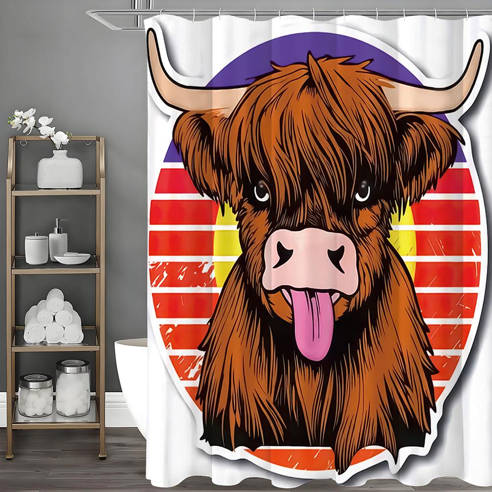 

Cartoon Savage Cow Shower Curtain, Bathroom Decorative Shower Curtain, Waterproof Shower Curtain with Hooks 90*180cm