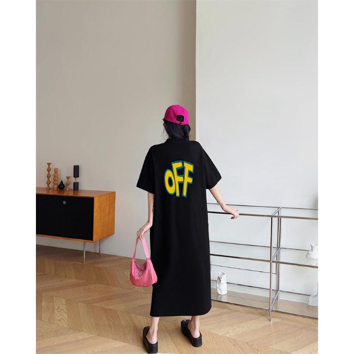 

Платье-футболка с коротким рукавом и лацканами с принтом и карманом для женского лета, в непринужденном корейском стиле, свободная текстура, облегающее прямое длинное платье 4XL чёрный