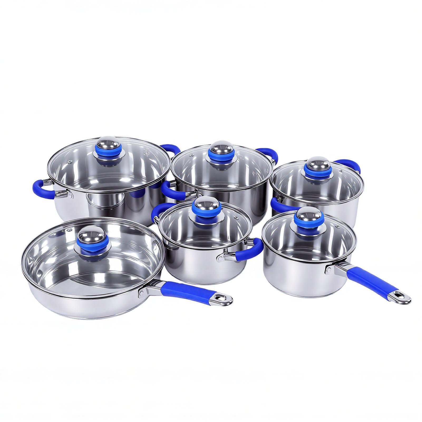 

Stainless Steel Cookware Set Triple Layer Thickened Base Saucepans with Glass Lid 16-24cm Stockpots for Cooking Stovetops
