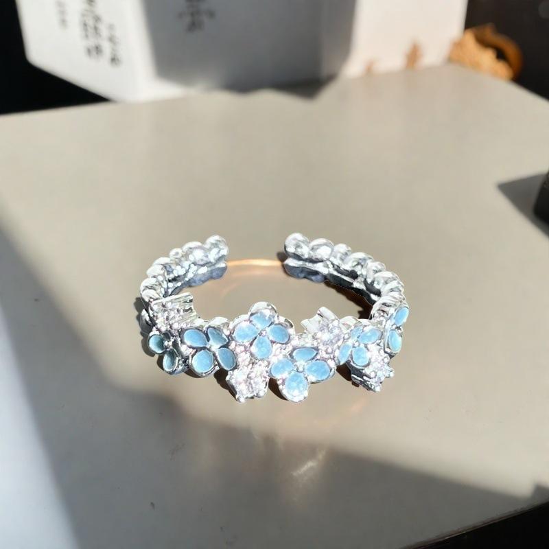 Exquisite Enamel Oil Drop Flower Butterfly Open Ring Zircon Light Luxury High-End Sense Niche Design Ring Adjustable opening