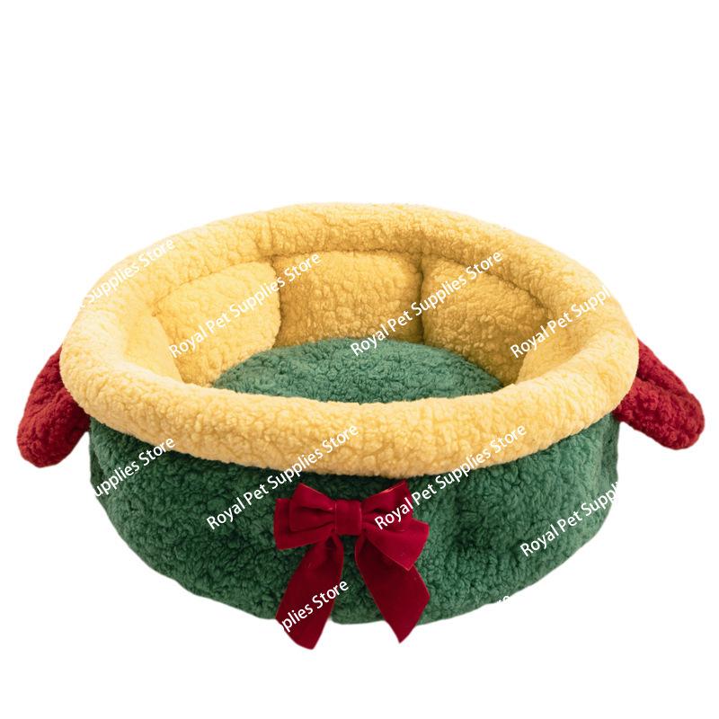 Cat and dog Christmas nest cat Christmas nest small dog semi-closed winter thickened warm Christmas pet nest mat