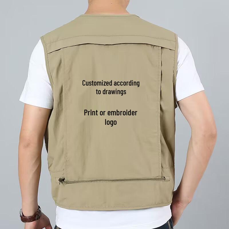 Men's Outdoor Multi-Pocket Mesh Fishing Vest with Logo Print