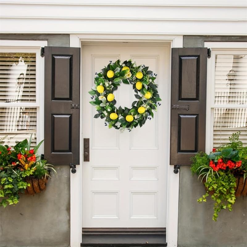 Spring Wreath for Front Door, Window, Wedding Party, Indoor and Outdoor Decorations, Artificial Flower Wreath with Lemon