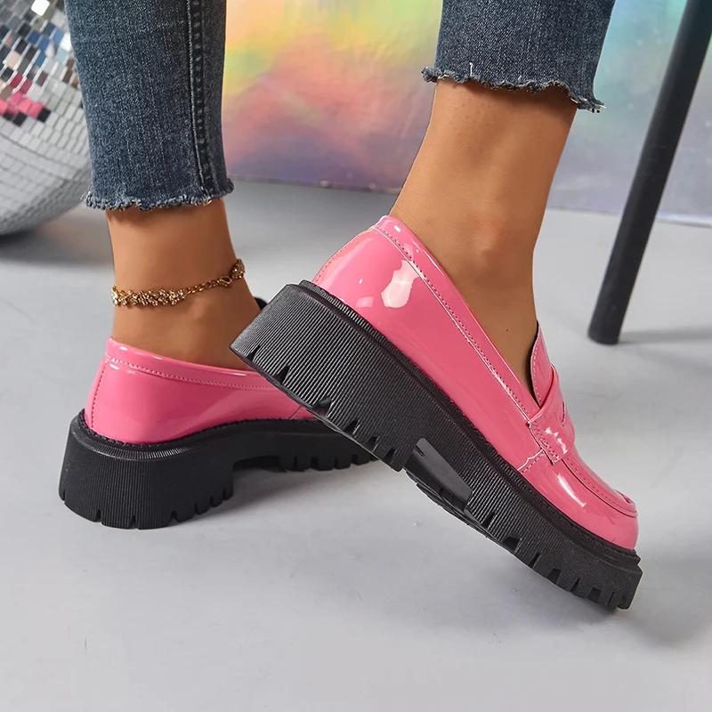 Fashion 2025 Spring New Pu Leather Loafers Women Vintage Soft Bottom Med Heel Pumps Ladies Outdoor Wear Resistant Platform Shoes Mujer