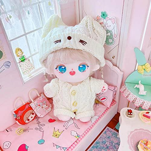 niannyyhouse 20cm Plush Clothes Kitten Hat White Wool Jumpsuit Cotton Doll Clothes Dress-Up (B)
