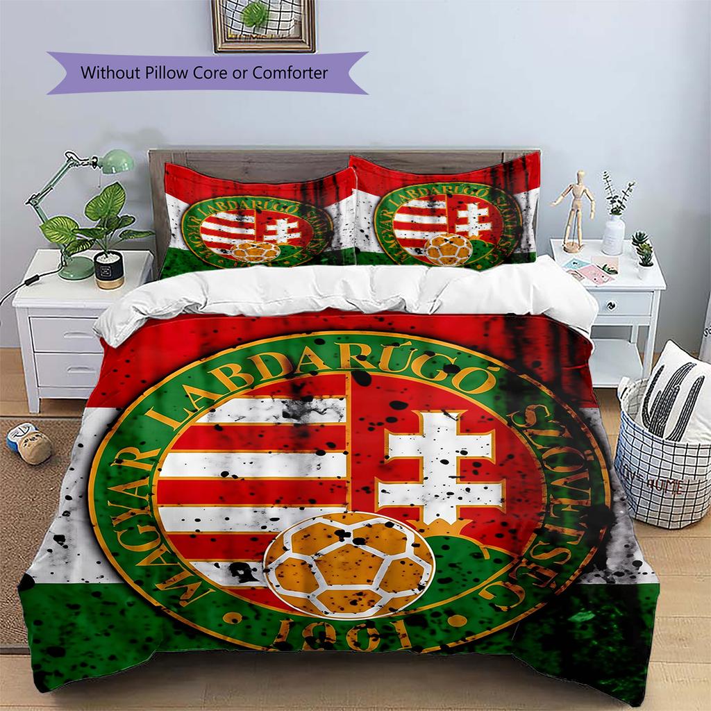 Hungary National Football Team  Pattern Bedding Quilt Set  Home Decoration  Gift (1 * duvet cover + 2 * pillowcase  without core)