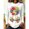 Autumn Women's  Fashionable Comfortable Creative Fun Colorful Animal 3d Printing T-shirt Soft Breathable Round Neck Long Sleeved T-shirt
