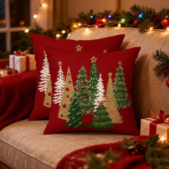 Weihnachts Karierter Kissenbezug Weihnachtsbaum Kissenbezug mit Verdecktem Reißverschluss Karomuster Zierkissenbezug für Festliche Heim Bauernhaus Deko