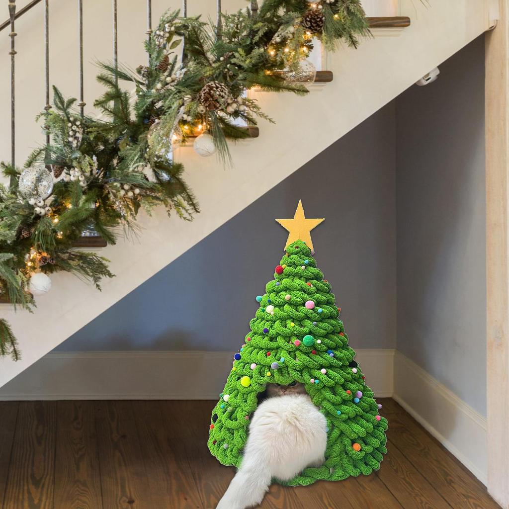 Christmas Tree Cat Bed Material Fun Furniture Craft Tent Indoor Pet Nest Craft Material Set for Family Friends Enthusiast Indoor