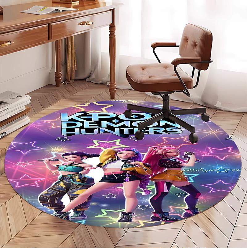 KPop Demon Hunters Pattern Round Rug, Indoor/Outdoor Mat, for Picnic, Gameroom, Bedroom, Office, Living Room, Home Decor Carpet, Birthday Gift