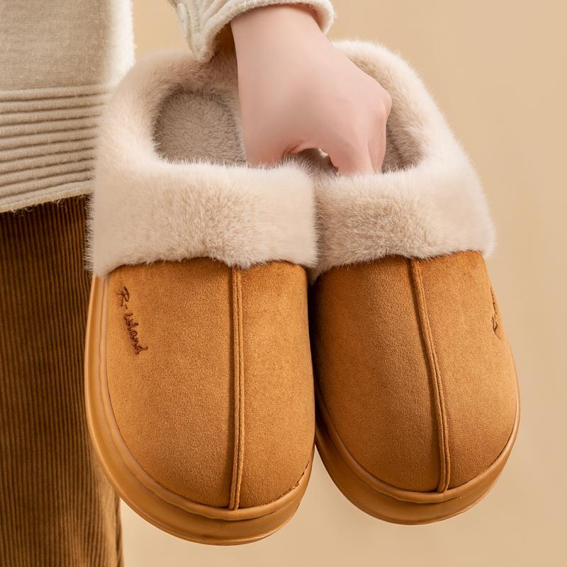 New Winter Warm Couple Style Concise Fluffy Slippers Women Men Non-slip Soft Cosy Slides Indoor Mule Ladies' Home Cotton Shoes