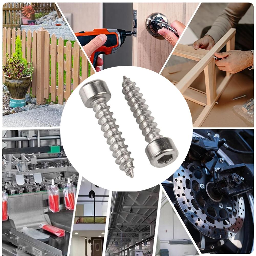 50/100pcs M2 M3 Cylinder Head Hex Socket Screws 304 Stainlesss Steel Fullys Threaded Self-Tapping Screws Suitable for Furniture, Machinery