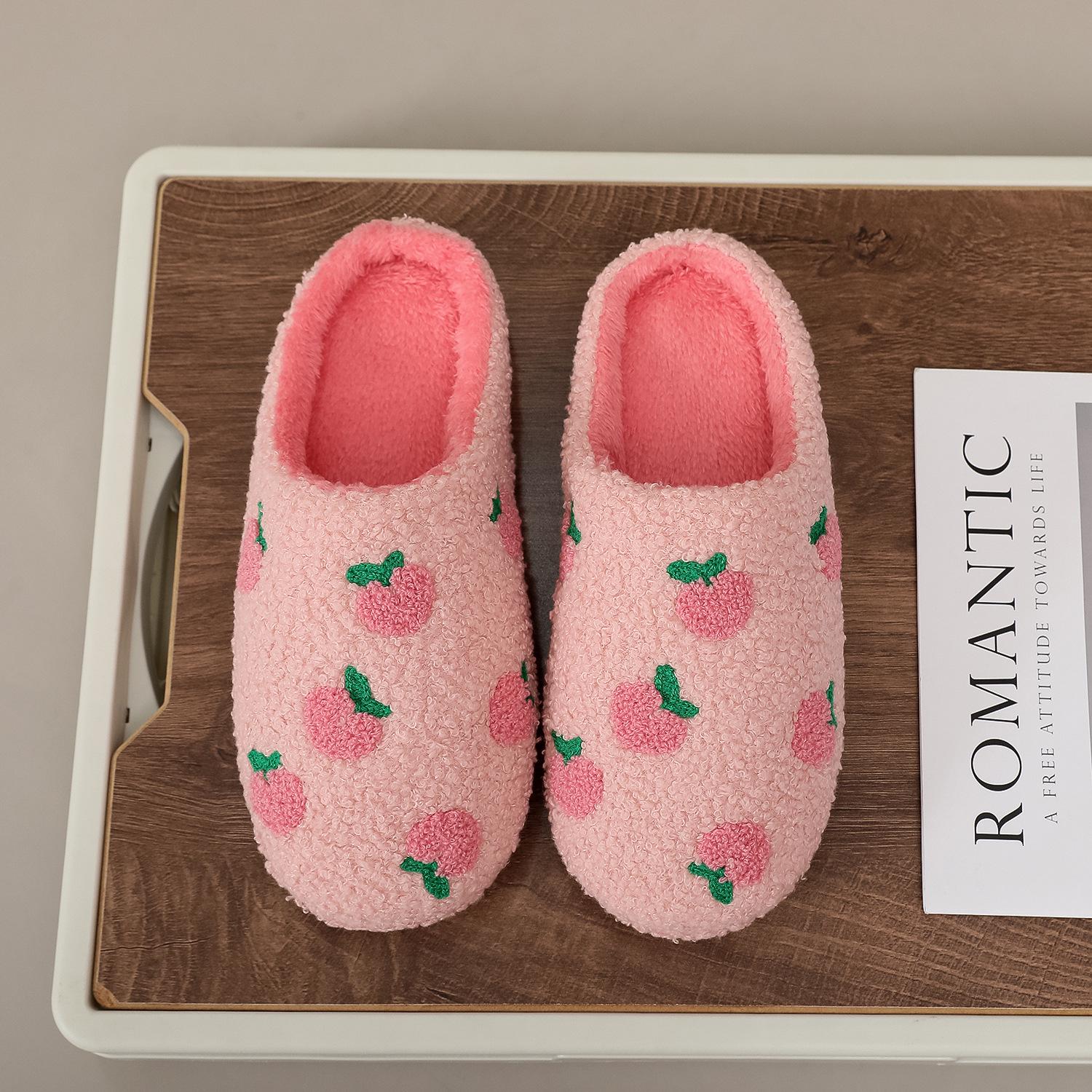 

Adorable Pink Heart Peach Plush Home Slippers – Warm, Soft, Silent Cotton Sole 44-45