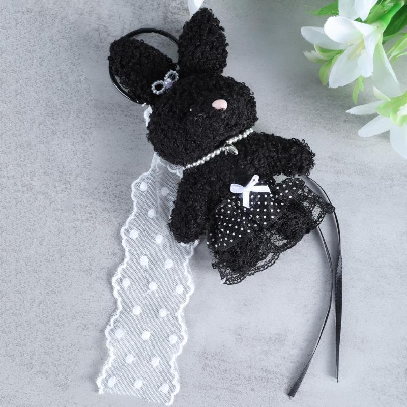 Elegant Plush Bear Keychain Charm Keyring Soft Furry Animal Pendant for Backpacks and Bags Fashion Accessory Decoration