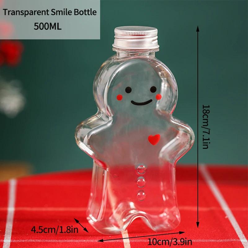 Christmas Party Decoration  Christmas Plastic Water Bottle Gingerbread Man Snowman Shaker Cup Juice Drink Bottles Kids Gifts