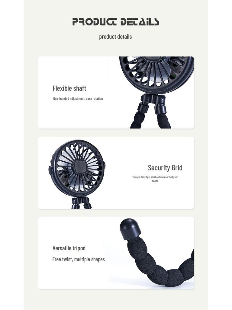 Octopus Handheld Fan with Night Light - Portable, Rechargeable Mini Fan for Stroller or Desktop Use
