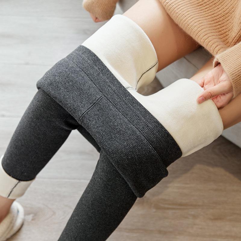 Lamb Wool Leggings Women Wear Autumn and Winter Thin Velvet Long Johns Tight-fitting Velvet Thickened Warm Large Size Nine-point Cotton Pants