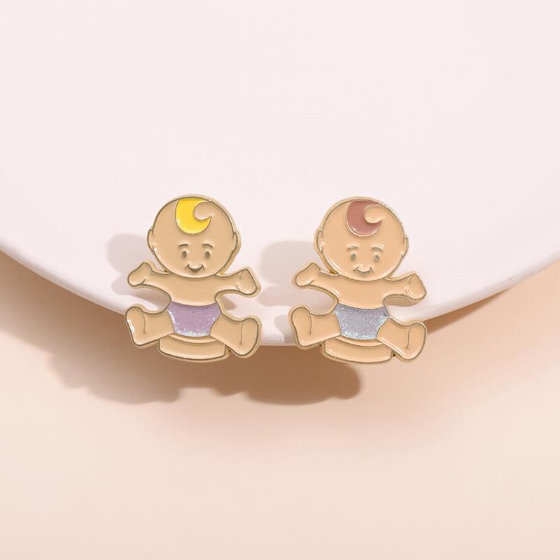 Adorable Cartoon Creative Twin Baby Style Badge Fun Cute Kids Brooch Metal Accessory Gift