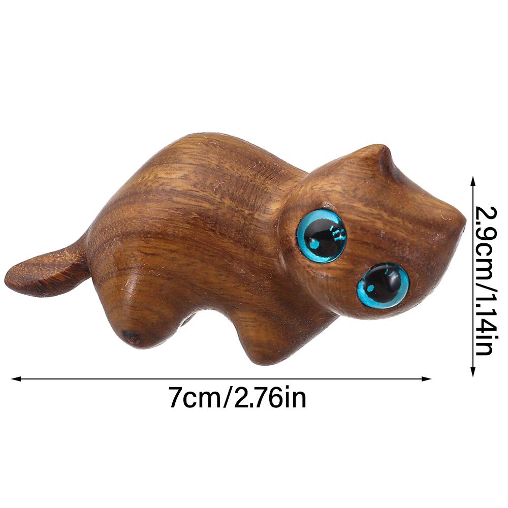 Cute Sandalwood Sculpture Desk Ornaments Wooden Statue Cat Memorial Statues Handmade Wood Carved Cats Cute Cat Pattern